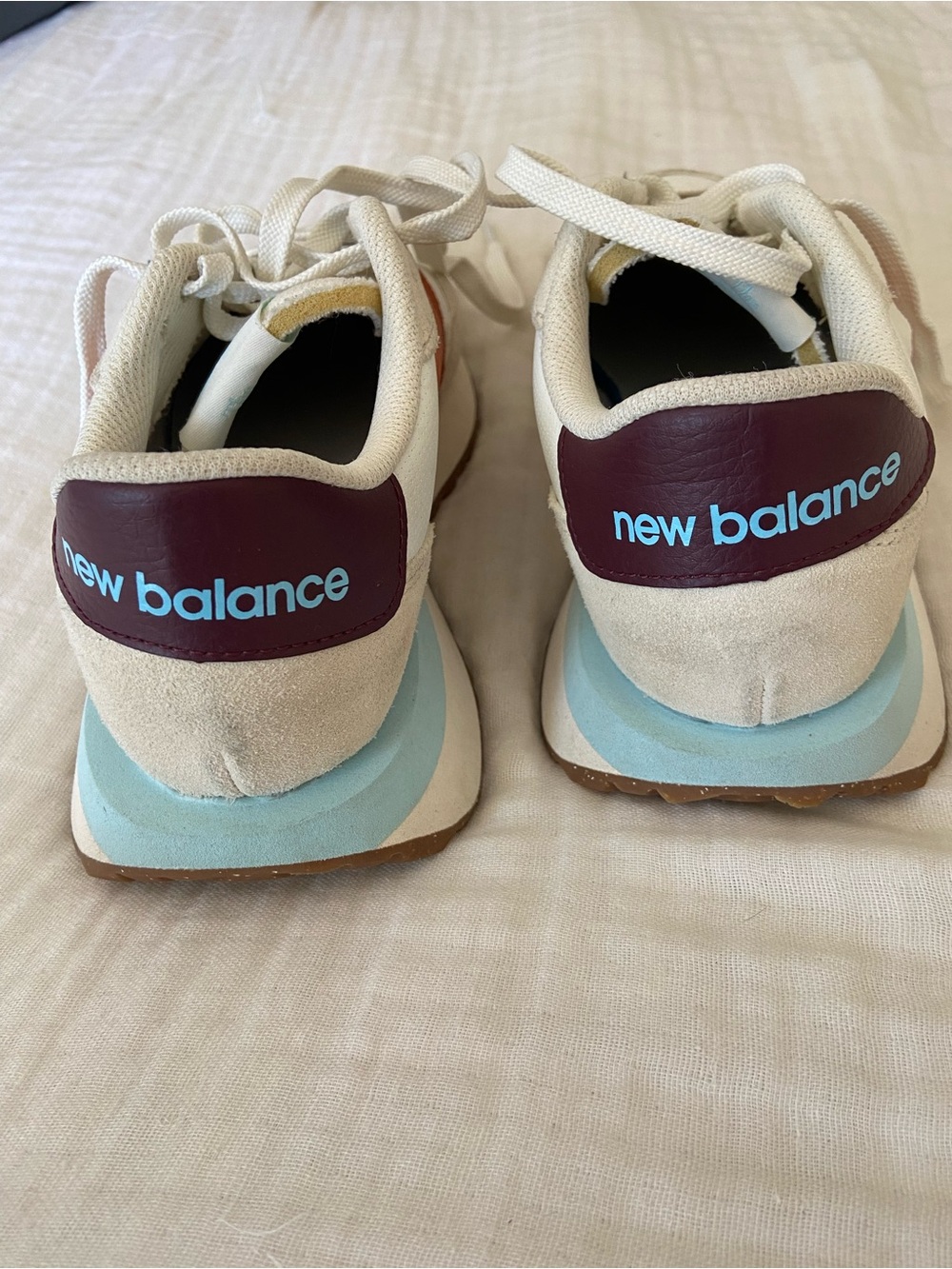New Balance Beige, Burgundy & Light Blue Retro Runners
